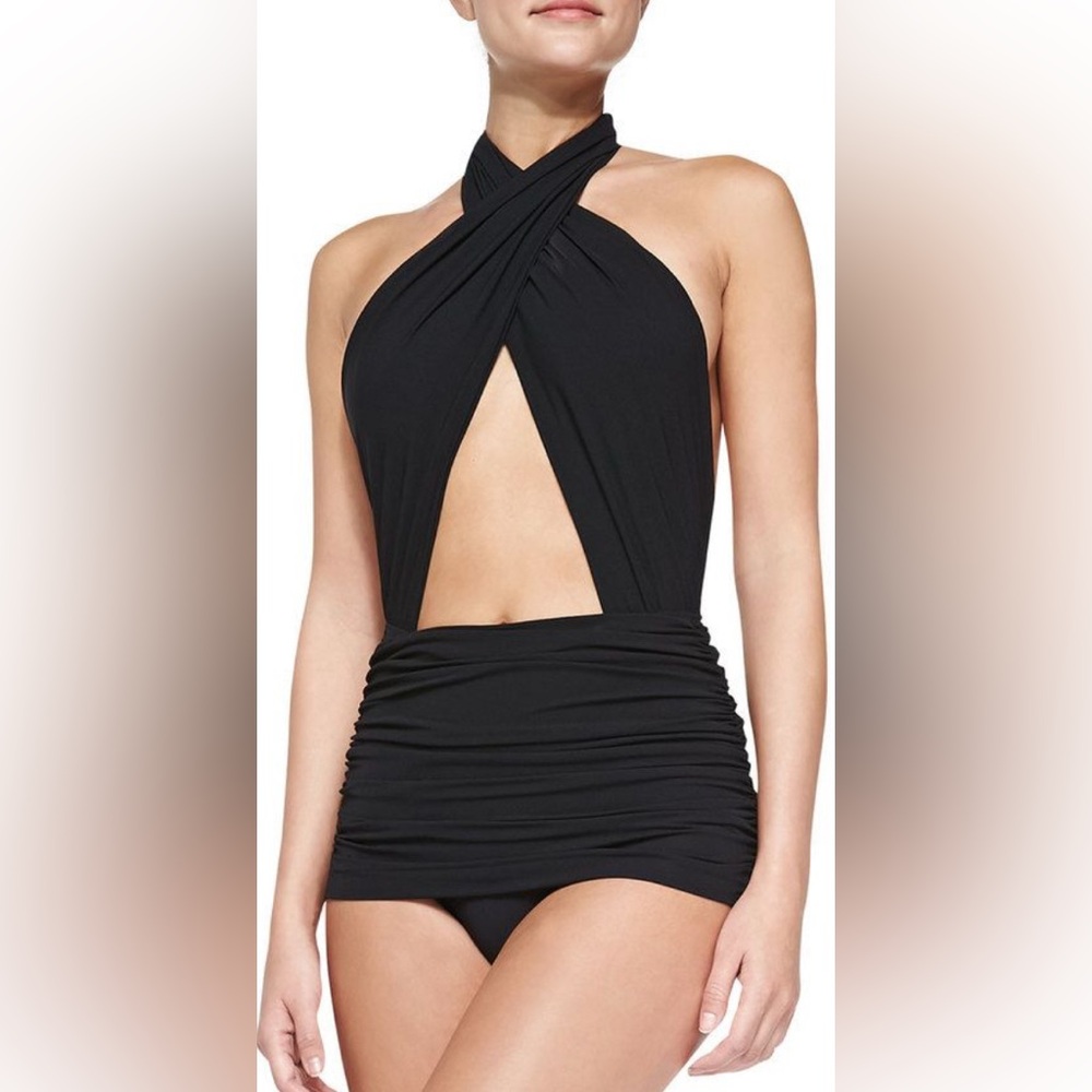 Norma Kamali Black Cross Halter Mio Bikini